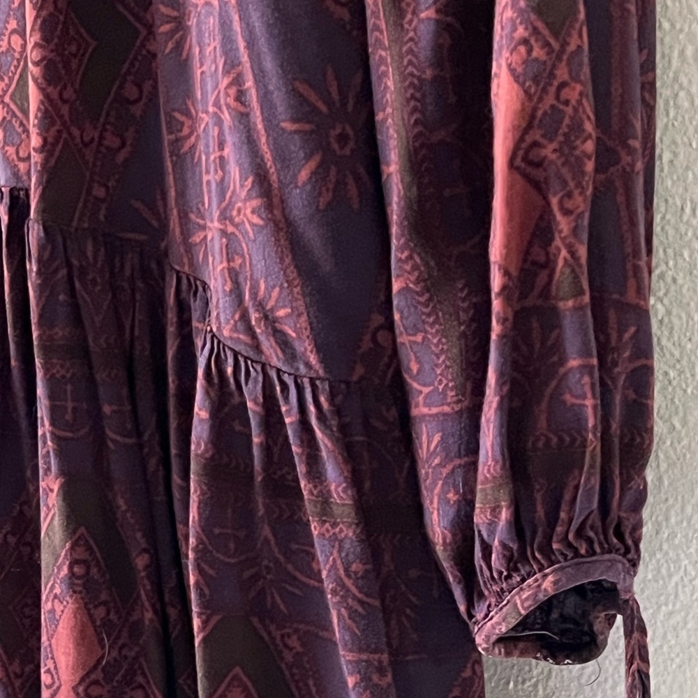 Free People Flowy Bohemian Purple Orchid Floral Tunic Mini Dress Size Small - Picture 10 of 15